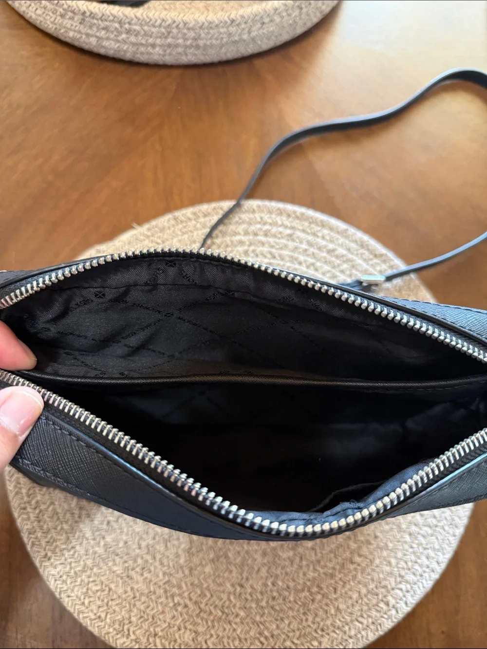 Michael Kors Black Logo-Print Shoulder Bag with Gold Hardware
